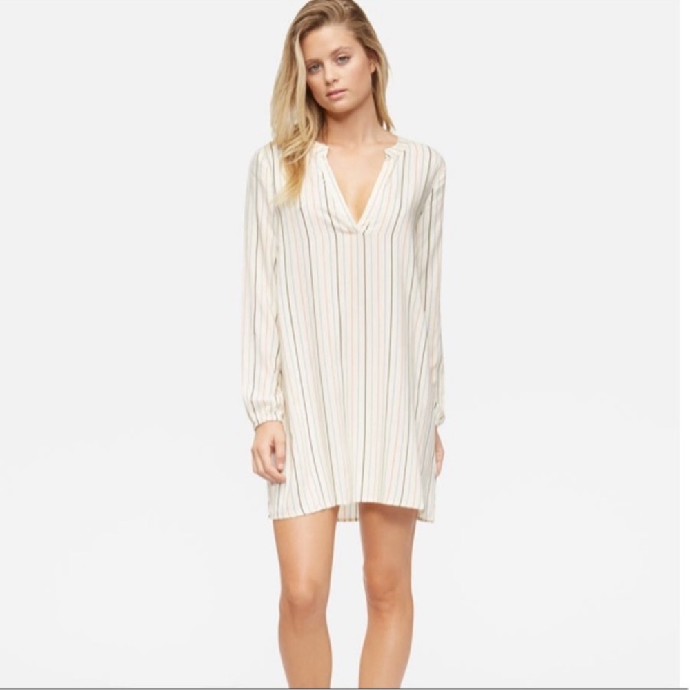 Tavik Swim Coverup Lightweight Mini Dress Stripes Long Sleeve V Neck Size Medium - Picture 1 of 4